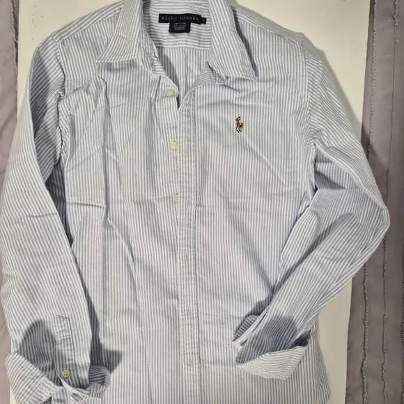 Ralph Lauren White and Blue Striped Shirt - Picture 2 of 7